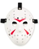 Beyaz Renk Kırmızı Çizgili Tam Yüz Hokey Jason Maskesi Hannibal Maskesi