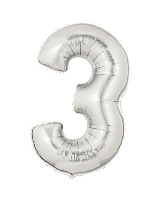 Şekilli Supershape Silver Rakam Folyo Balon 3 Numara